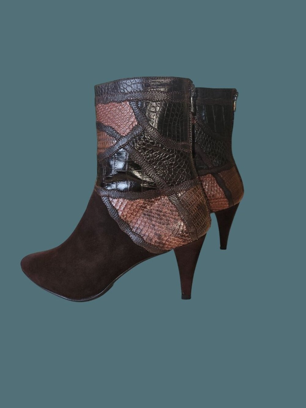 Stuart Weitzman Brown Suede Animal Skin Print Pointed Toe  Booties Women 10M - Picture 3 of 13